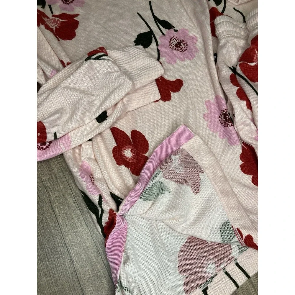 Kate Spade Pajama Pant Set Womens Size XL Pink Floral Roses Soft Cozy Luxury EUC